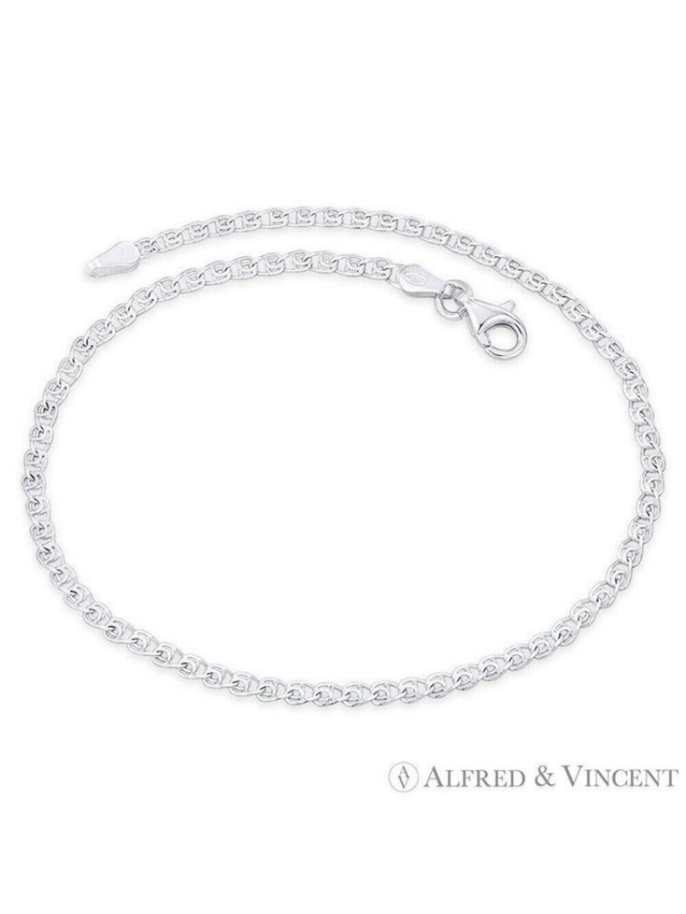 Fancy Heart "Love" Link Italian Chain Anklet in .925 Sterling Silver - 9"
